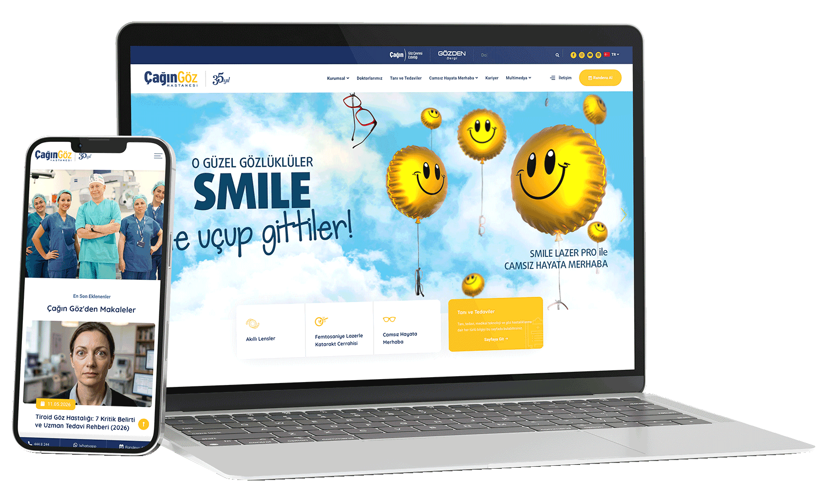 Çağın Göz kurumsal web sitesi - laptop ve mobil görünüm