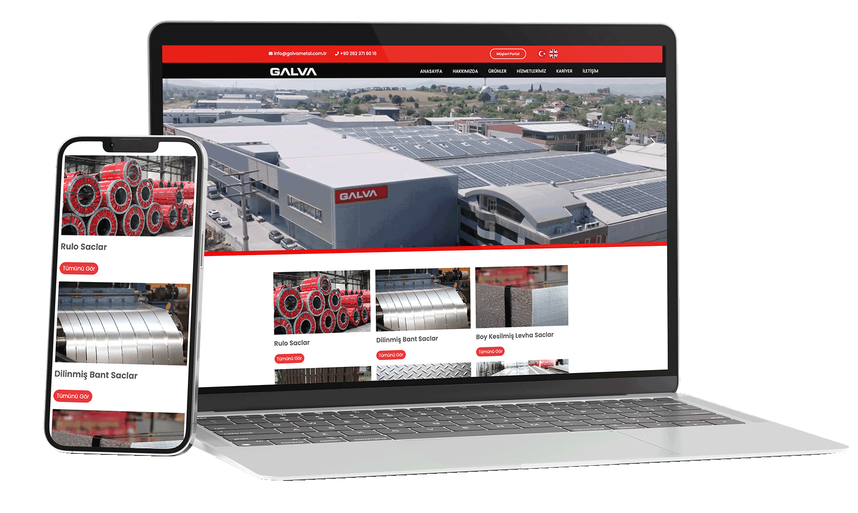 Galva Metal web sitesi laptop ve mobil arayüz görünümü