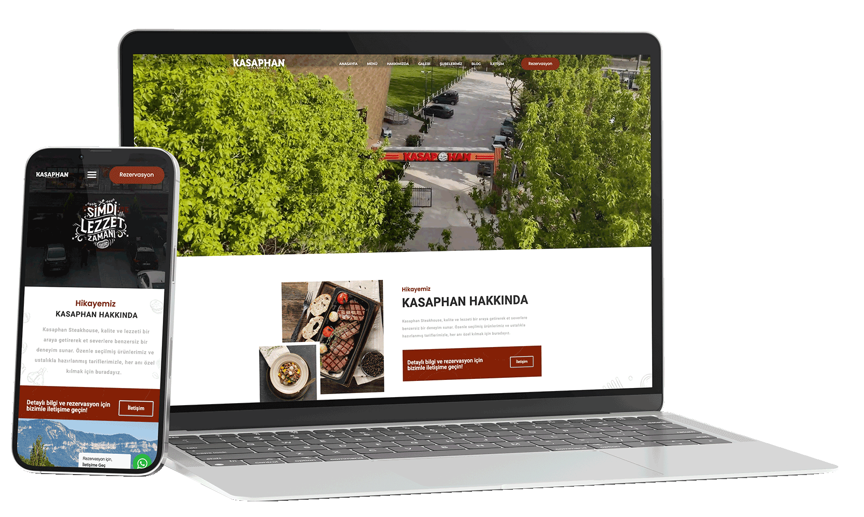 Kasaphan web sitesi — laptop ve mobil mockup
