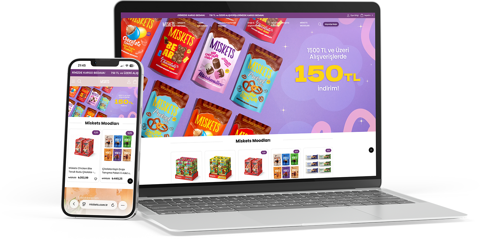 Miskets SEO çalışmaları için masaüstü ve mobil web sitesi görünümü