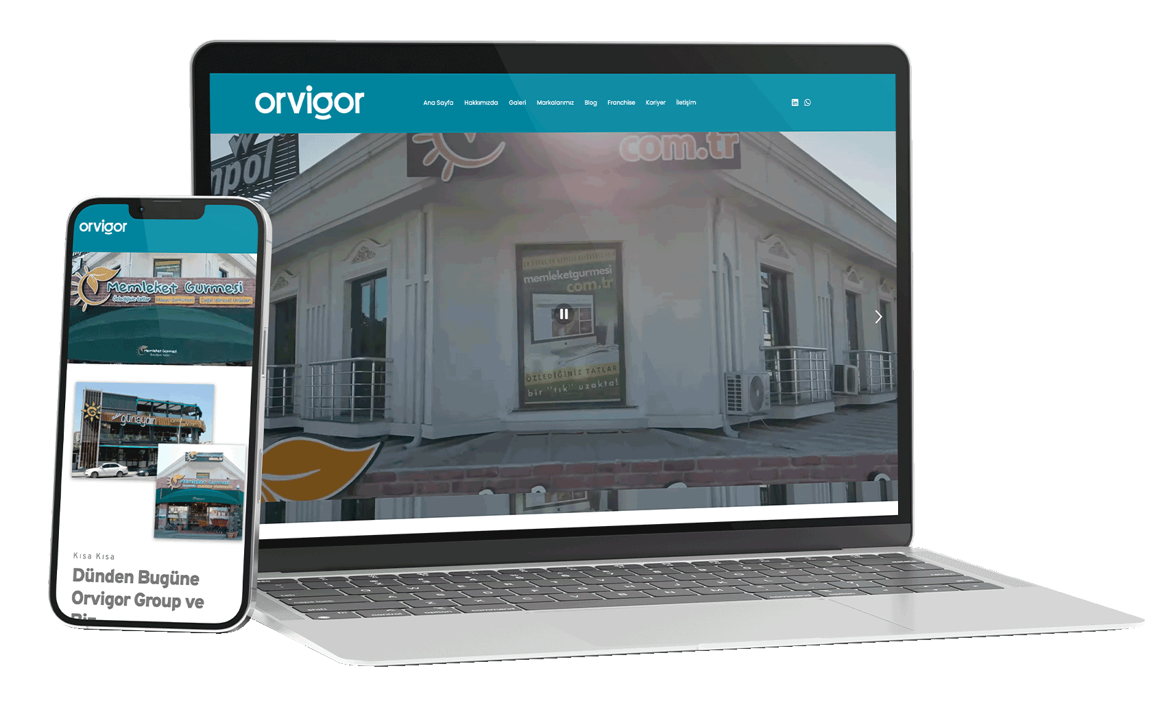 Orvigor kurumsal web sitesi — laptop ve mobil görünüm