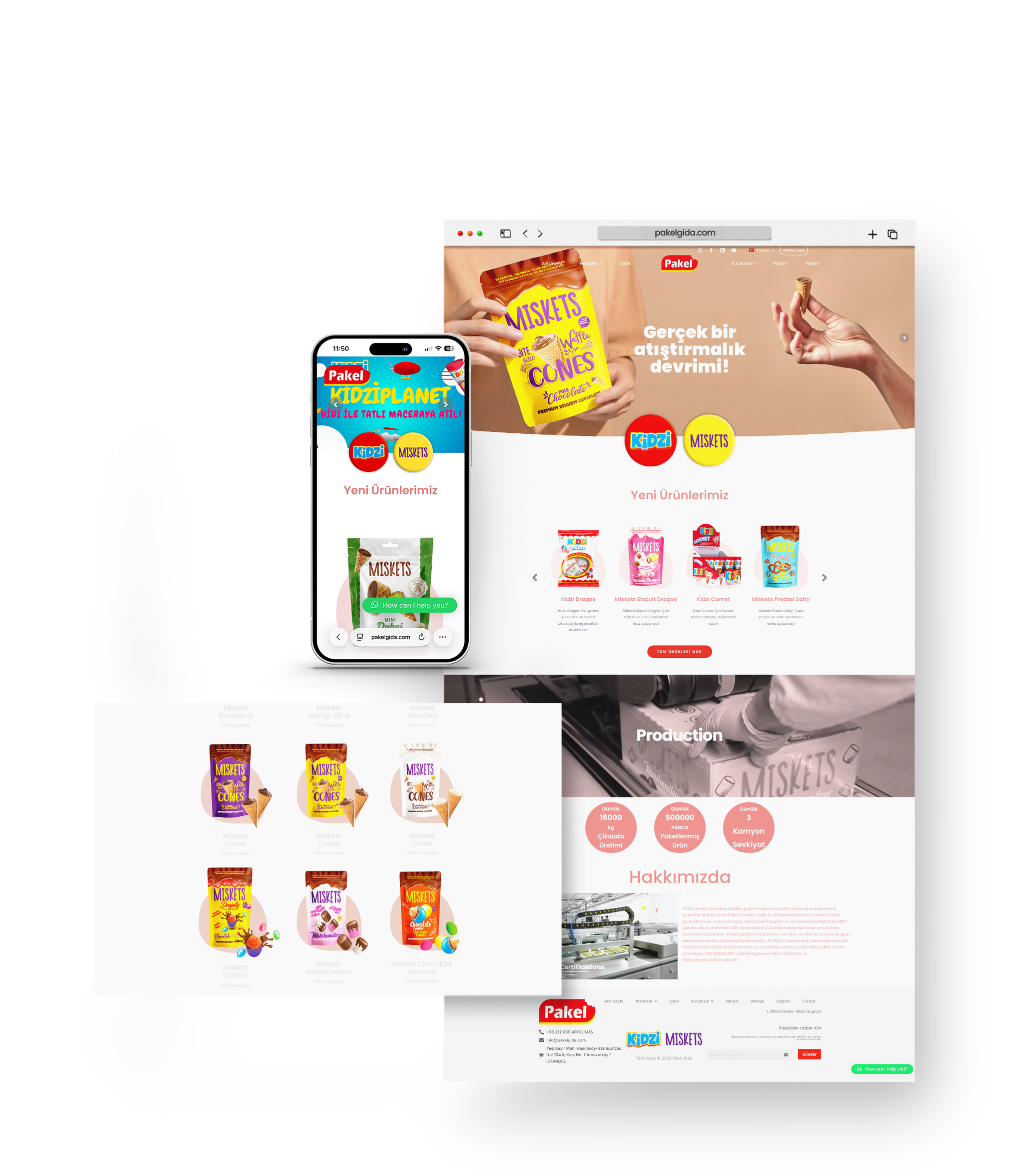 Pakel Gıda web sitesi arayüz tasarımı — tarayıcı ve mobil görünüm