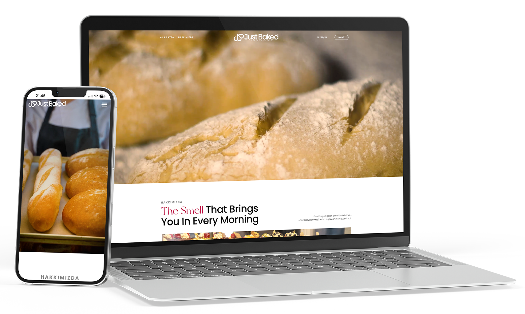 Just Baked web sitesi masaüstü ve mobil tasarımı