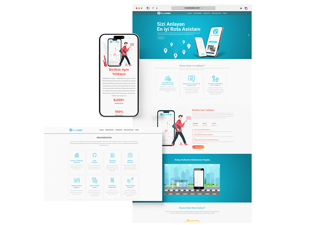 Route Asist web ve mobil uygulama arayüzleri