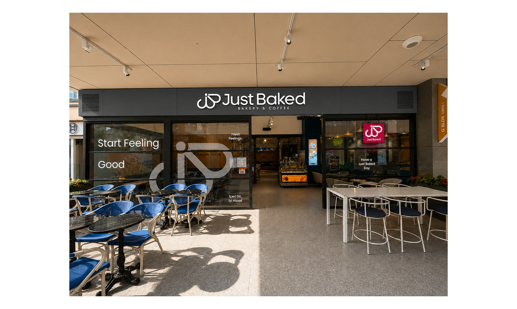Just Baked mağaza dış cephe uygulaması
