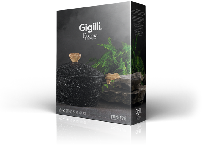 Gigilli Eterna granit siyah kutu ambalaj tasarımı
